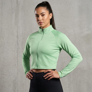Chaqueta Deportiva Corta para Mujer, Manga Larga, Color Sólido, Cuello Alto, Tejido de Punto, Spandex, Poliéster, Compresión - Product Image 1