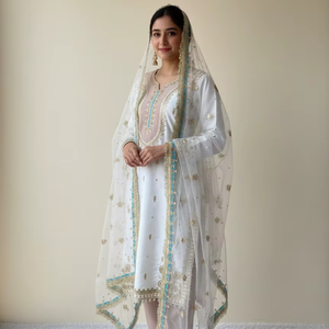 Conjunto de Salwar Kameez Blanco Pakistaní 2026, Ropa Étnica de Seda Bordada para Mujer, Traje de Diseñador Indio de 3 Piezas para Boda o Eid - Product Image 1