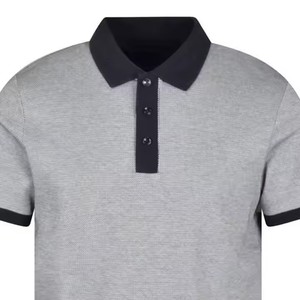 Polo de Manga Corta Gris para Hombre con Cuello y Puños Negros, Tejido de Algodón, Diseño Sólido Informal, Transpirable, Corte Regular - Product Image 6