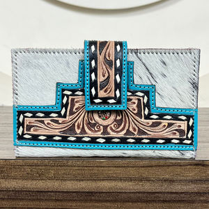 Nuevo diseñador 2025, billetera larga plegable de cuero de vaca con pelo hecho a mano para mujer, nueva billetera para tarjetas, embragues de entrega rápida - Product Image 4