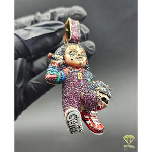 Pendentif de personnage haut de gamme avec bijoux streetwear de luxe et design en pierres multicolores - Product Image 2