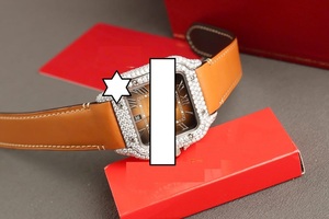 Reloj Unisex de Lujo con Correa de Cuero y Cristal, Esfera Cuadrada de Acero Inoxidable de 41 mm, Analógico, con Diamantes Moissanite Vvs1 - Product Image 3