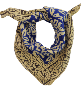 Bandana bleu indigo en coton imprimé à la main, style bohème, foulard floral, bandana fait main, cadeau pour femme - Product Image 1