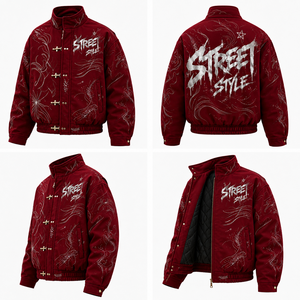 Blouson Bomber Homme Personnalisé Marron avec Strass, Col Montant à Boucle, Motif Tribal, Coupe Oversize, Streetwear Hiver, Manteau en Toile - Product Image 1