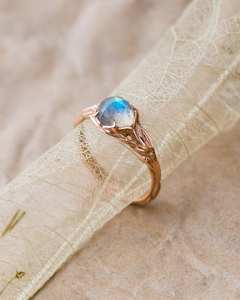 Bague de fiançailles en argent sterling 925 plaqué or 14 carats, motif branche de labradorite Tika, bijou naturel, pierre précieuse bleu-vert IGI - Product Image 3