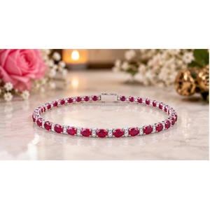 Élégant bracelet à maillons en pierre rouge avec des pierres ovales répétées et des accents brillants pour les détaillants de bijoux - Product Image 1