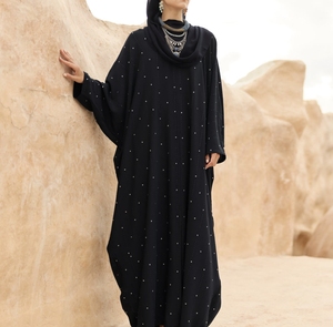 New Hooded Black Polka Dot Abaya Long Sleeve Floor Length Loose Fit Modest Dress For Women Middle East Style Breathable Daily - Product Image 1