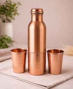 Hammered Copper Water Bottle Minimalist Design Portable Travel <b>Drinkware</b> Joint Pain Relief & Immunity Booster Yoga Gym Sports - Product Image 3