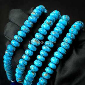 AAA Blue Copper Turquoise Rondelle Beads 8-10MM Turquoise Gemstone Beads Strand Blue Turquoise Beads For Jewelry Making Supplies - Product Image 3