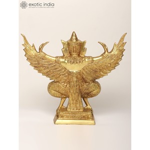 Sculpture en laiton Garuda Dev de 14 pouces de Vahana Lord Vishnu pour la décoration intérieure, les cadeaux et le temple fabriqués en Inde - Product Image 4