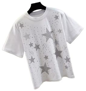 T-shirt personnalisé en strass pour homme, 100 % coton épais, coupe décontractée, imprimé graffiti ange de dessin animé, streetwear graphique - Product Image 3