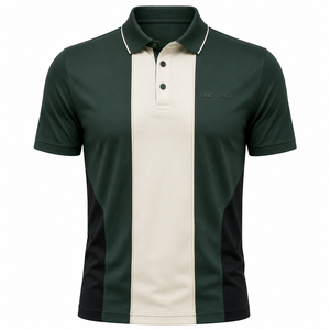 Polo pour homme vert crème à blocs de couleur, logo personnalisé, manches courtes, vêtements de sport pour le golf et le tennis, uniforme - Product Image 1