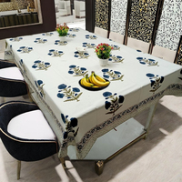Nappe de table artisanale en coton pur blanc, imprimée au bloc, personnalisable, écologique, moderne, lavable, durable, à motif floral, style ferme