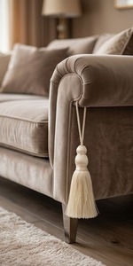 Cream Lace Trim Tassel Dress With <b>Long</b> Sleeves And Deep V-Neckline - Product Image 2
