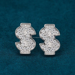 ต่างหูเด็กทรงหยดน้ำดีไซน์รูปดอลลาร์ ประดับเพชรโมอิสซาไนต์ เงินแท้ 925 ชุบทองคำขาว - Product Image 4