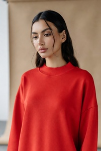 Women's Oversized Custom <b>Sweatshirt</b> Solid Color Drop-Shoulder Full Sleeve Knitted 100% Cotton Breathable Autumn Wear - Product Image 2