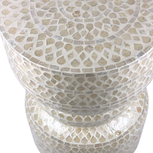 Tabouret de tambour rond de luxe fabriqué à la main avec incrustation de coquille de capiz, table d'accent de motif géométrique pour la décoration intérieure et le salon - Product Image 4