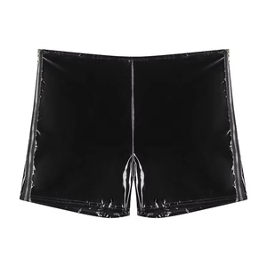 Shorts en satin noir pour homme, taille mi-haute, fermeture élastique, séchage rapide, style décontracté, longueur courte, couleur unie, tissu tissé - Product Image 3