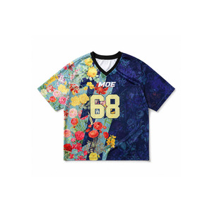 Maillot de football américain sublimé floral premium, coupe oversize, léger, avec logo personnalisé, unisexe, décontracté, en maille, streetwear d'été, vente en gros - Product Image 3