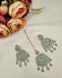 Elegant Rhodium Plated Cubic Zirconia Jewellery <b>Set</b> Multi Layer Long <b>Necklace</b> Matching <b>Earrings</b> Mangtika Partywear <b>Set</b> Wholesale - Product Image 6