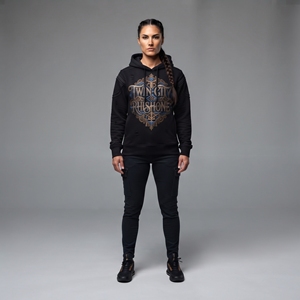 Sweat-shirt à capuche noir pour femme Twin City, en coton, avec logo imprimé, décontracté, pour l'automne, à manches longues, en tricot - Product Image 5