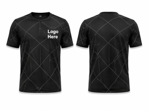 Men's Black Geometric Pattern Quick Dry Short Sleeve T-<b>Shirt</b> Regular Fit Printed Logo Front Sporty Knitted <b>Polyester</b> - Product Image 1
