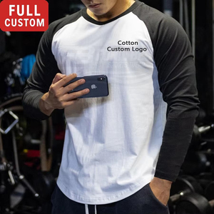 High Quality Breathable 100% Cotton 180g Solid Blank Front Gym Men Workout <b>Raglan</b> Sports T-Shirt <b>Top</b> Long Sleeve - Product Image 1