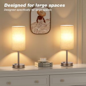 Lampada da Tavolo Beige Dimmerabile a 3 Modalità con Porta USB A+C e Presa AC, Base in Metallo Marrone Medio da 17,4 Pollici - Product Image 4