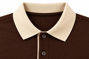Polo personnalisé pour homme en coton tricoté marron avec col contrastant crème, manches courtes, pour le golf et les occasions décontractées - Product Image 4