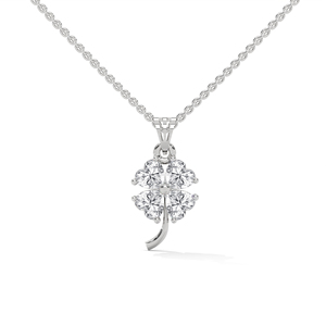 สร้อยคอจี้เพชรรูปโคลเวอร์ทองคำขาว 14K สำหรับผู้หญิง เพชรเพาะเลี้ยงในห้องปฏิบัติการ เครื่องประดับรูปดอกไม้ สำหรับงานปาร์ตี้หรือเป็นของขวัญ - Product Image 1