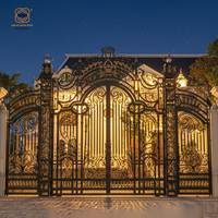 Portail d'entrée en fer forgé artisanal KHP Royal, design à double porte, motifs complexes, revêtement en poudre, antivol, montage facile