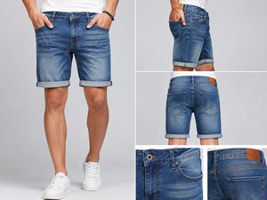SENSEL SPORTS Short en jean pour homme, coupe droite, taille mi-haute, délavé foncé, décontracté, été, coton respirant, séchage rapide, ourlet retroussé, poches - Product Image 1