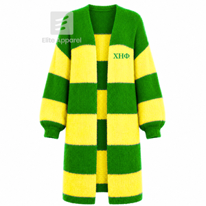 Cardigan long respirant personnalisé Chi Eta Phi Sorority avec logo brodé sur le devant, vert jaune, décontracté, manches longues pour femme - Product Image 1