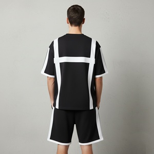 Heavyweight 310GSM Eco-Friendly Quick Dry men's <b>2</b> <b>piece</b> <b>set</b> with <b>white</b> stripes Custom embroidered Logo Loose Fit man short <b>set</b> - Product Image 3