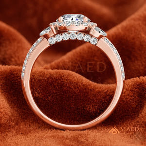 Round Cut Moissanite Halo Engagement <b>Ring</b> Rose Gold Plated Three Stone <b>Split</b> Shank Pave Band Wedding <b>Ring</b> Jewelry Gift - Product Image 3