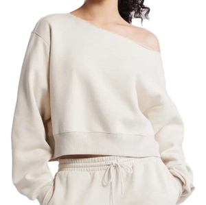 Sweat-shirt décontracté à épaules dénudées pour femme, coupe ample, en coton doux, manches longues, pull-over, vêtement chaud décontracté, couleur unie, fabrication sur mesure - Product Image 2