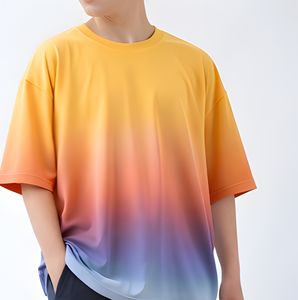 เสื้อยืดโอเวอร์ไซส์ผู้ชายสไตล์อเมริกันไล่เฉดสี 100% ผ้าฝ้าย ลำลอง สตรีท สปอร์ต ออกกำลังกาย ผลิตจำนวนมาก - Product Image 3