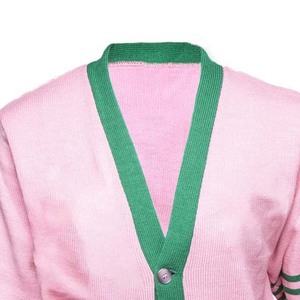 Pink Green Contrast Knitted <b>Cardigan</b> <b>Women</b> V Neck Long Sleeve Casual Solid Color Button Front <b>Sweater</b> Full Sleeve Regular Fit - Product Image 2