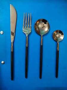 Vaisselle jetable en acier inoxydable couleur or, couverts de cuisine comprenant des fourchettes, des couteaux, des cuillères à table et des cuillères à café pour la maison - Product Image 4