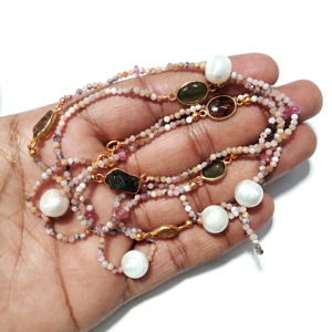 Freshwater Pearl Multi Tourmaline Rough Gemstone Beaded <b>Statement</b> <b>Necklace</b> 925 Sterling Silver Handmade Jewelry Women's Party - Product Image 2