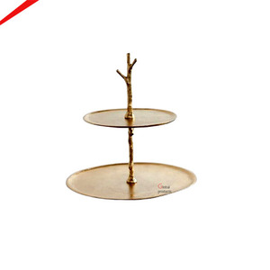 Fabulous Design 2 Tier Metal Cake Stand With Decorative Leaf Branch Design Hammered Finish Serving <b>Cup</b> Cake Stand For Parties - Product Image 3