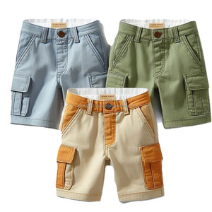 Pantalones cortos Cargo tejidos para niños de colores personalizados al por mayor, pantalones cortos informales de verano de algodón con múltiples bolsillos, transpirables, antiarrugas, con logotipo impreso para niños - Product Image 3
