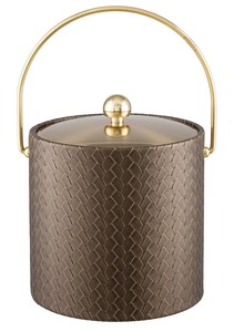 Seau à glace en métal à motif tressé doré avec couvercle et poignée, bac à boissons rond pour fête - Product Image 3