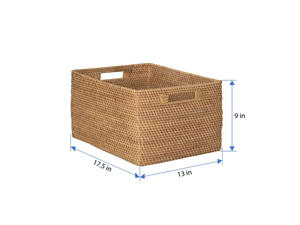 Artex HaiNam Natural Rattan <b>Storage</b> <b>Basket</b> <b>Rectangle</b> With Handles Rustic Multi-Purpose Organizer - Product Image 6