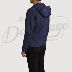 Veste coupe-vent légère bleu marine pour homme avec capuche, coupe ajustée, résistante à l'eau, veste softshell décontractée et sportive pour l'extérieur - Product Image 2