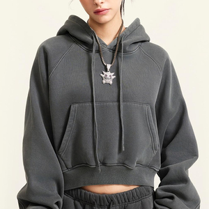 Front Logo Hooded Collar Breathable High Quality Multicolor Crop <b>Top</b> Hoodie Women Custom Made Streetwear <b>Winter</b> 320g Knitted - Product Image 3