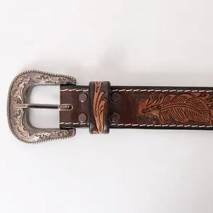 Cinturón vaquero de cuero de vaca de alta calidad, hecho a medida, con cuentas occidentales, diseño tallado a mano, fabricante indio superior