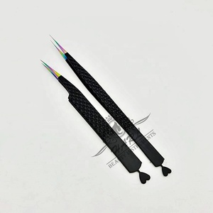 High Quality <b>Heart</b>-Shaped Stainless Steel Eyelash Extension Tweezers Custom <b>Black</b> Multi Colour Pointy Shape Eyelash Tweezers - Product Image 1