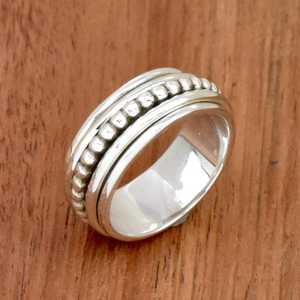 Wholesale 925 Sterling <b>Silver</b> Emerald Gemstone <b>Spinner</b> Handmade Fidget Meditation Vintage Beaded Band Unisex Anniversary Jewelry - Product Image 1