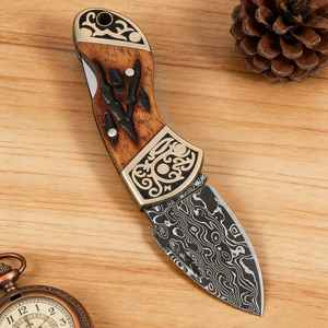 Premium Custom Handmade Dewdrop Folding Knife Stag Damascus <b>Steel</b> Folding Knife Engraved Handle Hunting Camping OEM Knife - Product Image 3